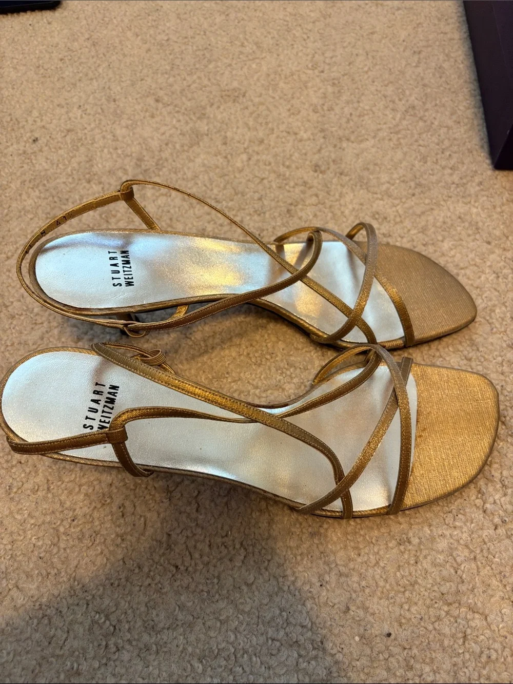 Stuart Weitzman Metallic Gold Strappy Heeled Sandals